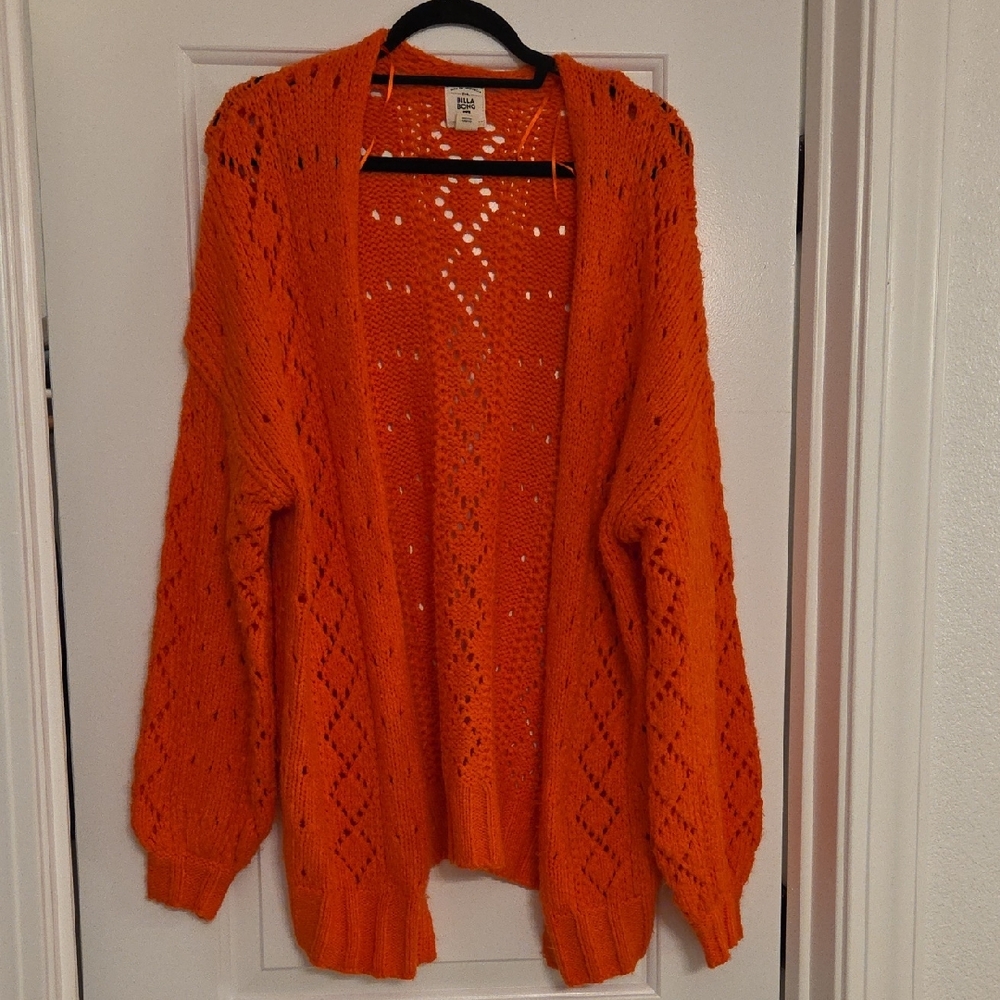 Billabong Open‑Front Orange Knit Cardigan